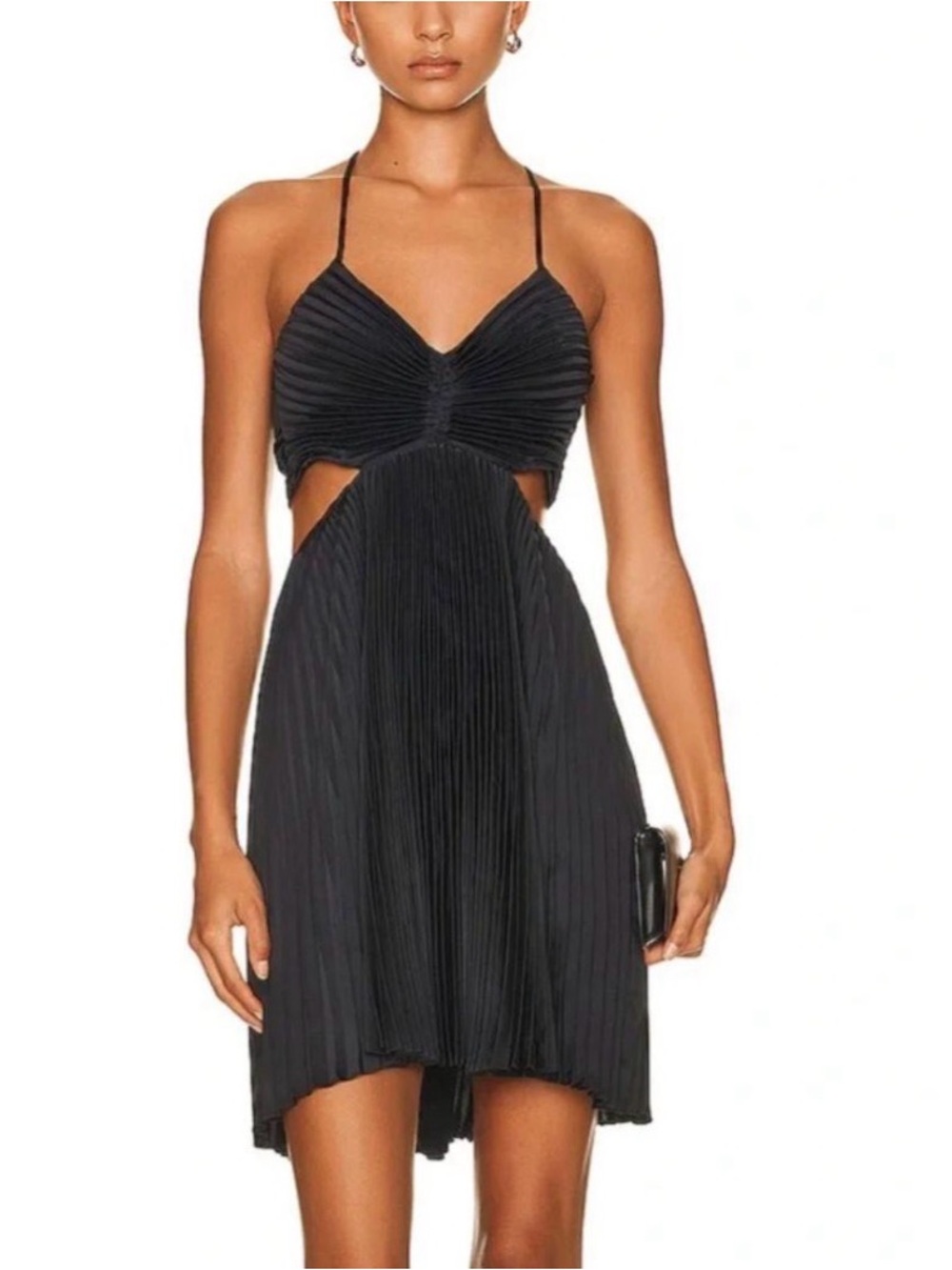 A.L.C. Black Pleated Backless Halter Dress